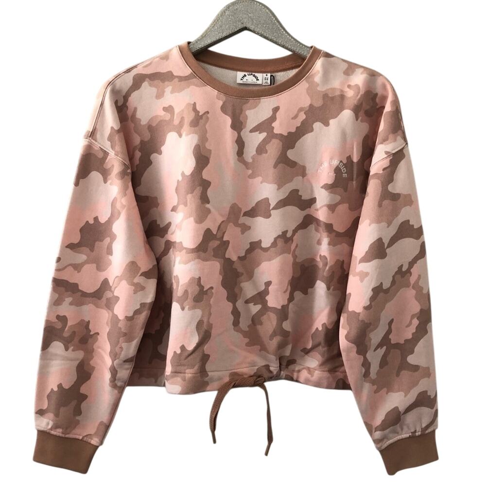 Anthropologie x The Upside Alena Drawstring Crew Sweatshirt Neutral & Pink NEW